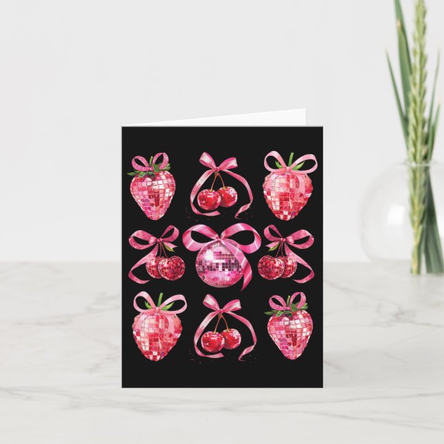 Tarjeta Estética Coqueta de Lazo Rosa Y2k Cereza Fresa (Anverso)