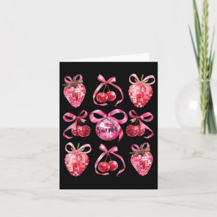 Tarjeta Estética de Coquette de Bow Rosa Y2k Fresa de Cere