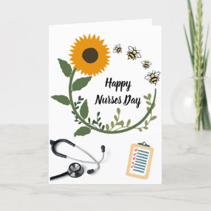 Tarjeta Estetioscopio de girasol Feliz Día de las Enfermer