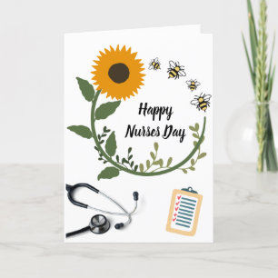 Tarjeta Estetoscopio de girasol Feliz día de las enfermera