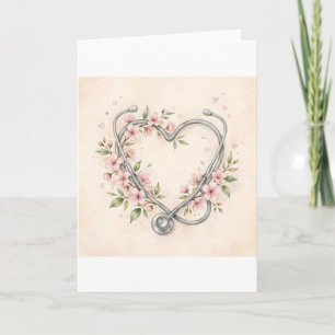 Tarjeta Estetoscopio de regalo de enfermera Corazón Acuare