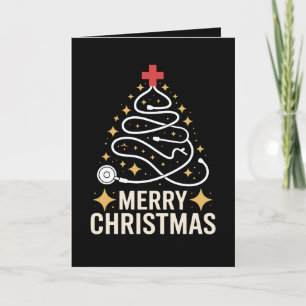 Tarjeta Estetoscopio Feliz Navidad Árbol Enfermera Doctor 