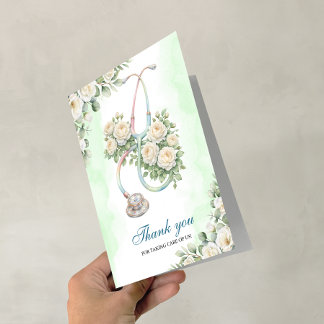 Tarjeta Estetoscopio Rosa Floral Enfermera Doctor Gracias