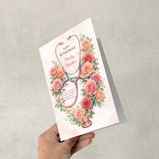 Tarjeta Estetoscopio Rosa Floral Rosa Feliz Jubilación