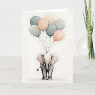 Tarjeta Estilo boho minimalista elefante con globos en bla