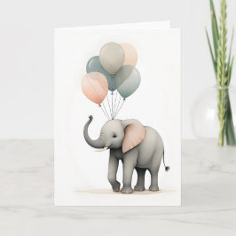 Tarjeta Estilo boho minimalista elefante con globos en bla