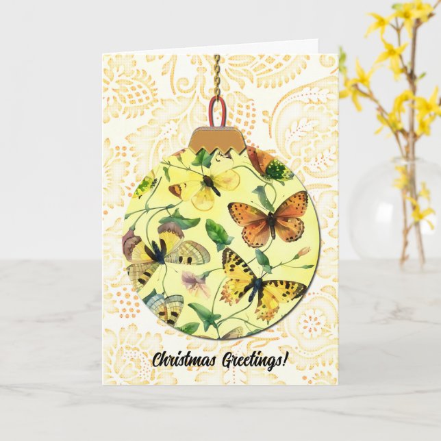 Tarjeta Estilo de cosecha mariposa Navidad Arte de adorno (flor amarilla)