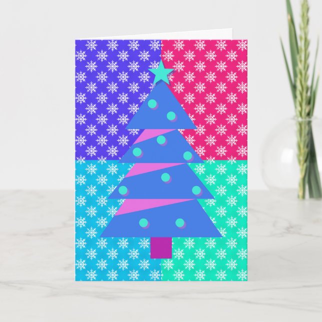 Tarjeta Estilo de época árbol de Navidad Arte Bloques de c (Anverso)