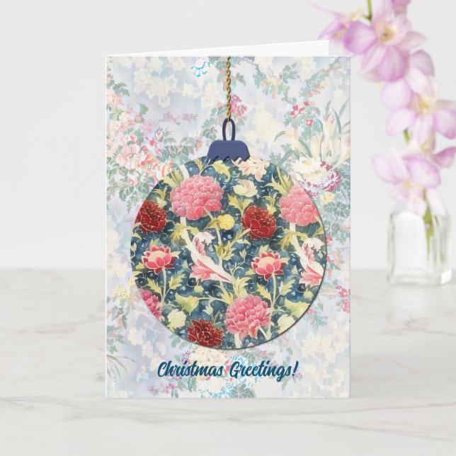 Tarjeta Estilo de época azul Floral Navidad Ornamento arte (Orquídea)