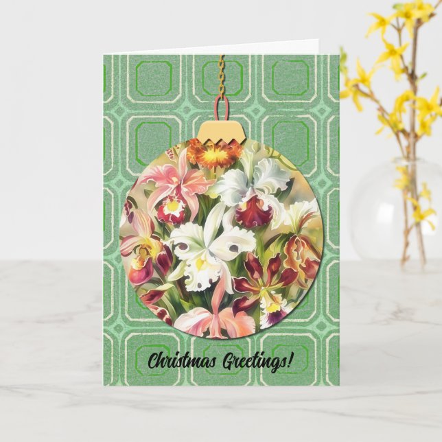 Tarjeta Estilo de época Floral Navidad Ornamento arte (flor amarilla)