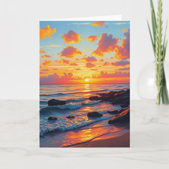 Tarjeta Estilo de época Hawai Costa de Viaje Sunset (Anverso)