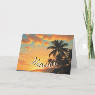 Tarjeta Estilo de época Hawai Costa de Viaje Sunset
