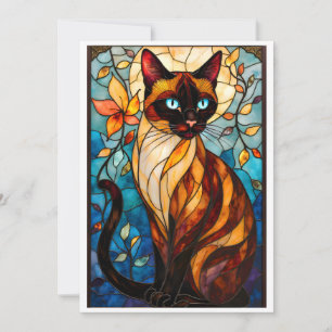 Tarjeta Estilo de Vidrio Emplomado Encantador Gato con Ojo