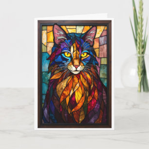 Tarjeta Estilo de vidrio emplomado encantador gato con ojo