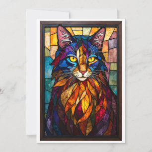 Tarjeta Estilo de Vidrio Emplomado Encantador Gato con Ojo