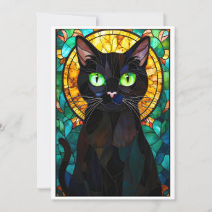 Tarjeta Estilo de Vidrio Emplomado Encantador Gato Negro O