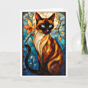 Tarjeta Estilo de vidrio emplomado Gato encantador con ojo