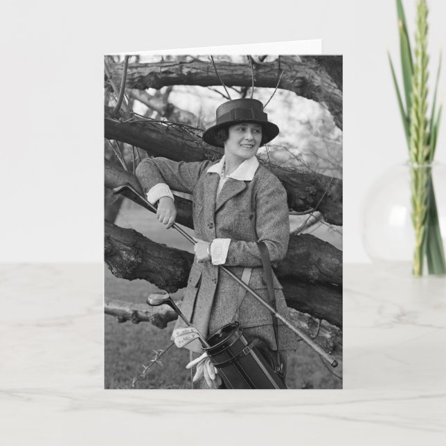 Tarjeta Estilo femenino en traje de golf, a principios del (Anverso)