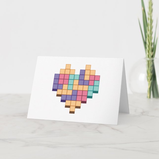 Tarjeta Estilo retro de corazón de juego de bloques (Anverso)