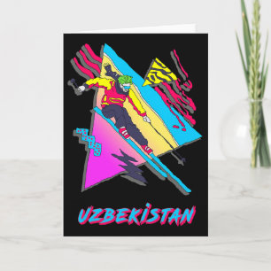 Tarjeta Estilo Retro de Esquí Aventura en Uzbekistán Esqui
