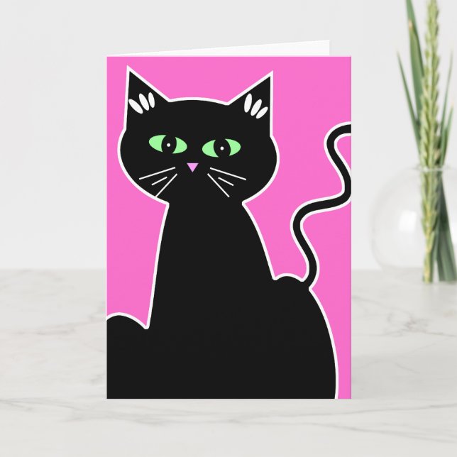 Tarjeta Estilo retro de ojos verdes del gato negro toda la (Anverso)