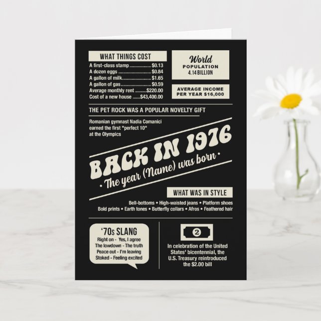 Tarjeta Estilo Retro, De vuelta en 1976, Datos divertidos  (Planta pequeña)
