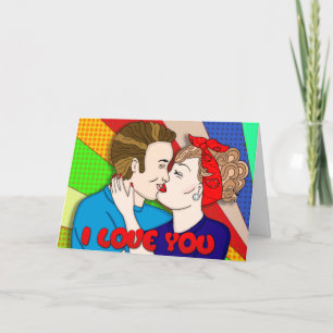 Tarjeta Estilo Retro Pop Art Aniversario Romántico Brunett
