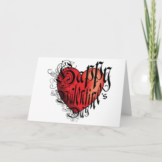 Tarjeta Estilo tatuaje Feliz día de San Valentín (Anverso)