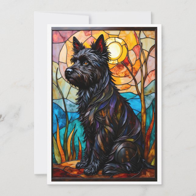 Tarjeta Estilo Vidrio Emplomado Cairn Terrier Perro Plano (Anverso)