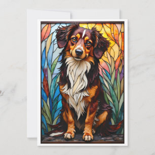 Tarjeta Estilo Vidrio Pintado Perro de Raza Mixta Plano