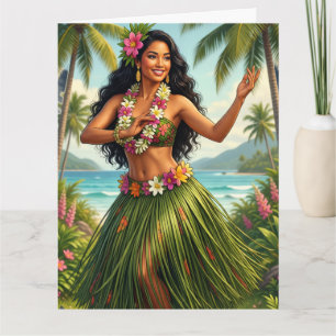 Tarjeta Estilo vintage chica hula hawaiana viaje