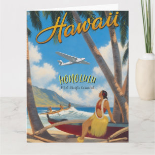 Tarjeta Estilo vintage chica hula viaje hawaiano Honolulu