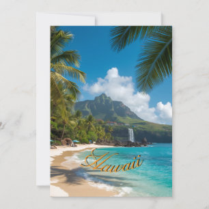 Tarjeta Estilo Vintage Hawaiano Mar Azul Palmas Cielo Viaj