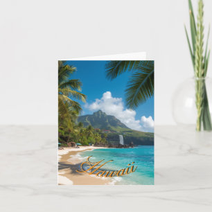 Tarjeta Estilo vintage hawaiano palmeras marinas cielo azu