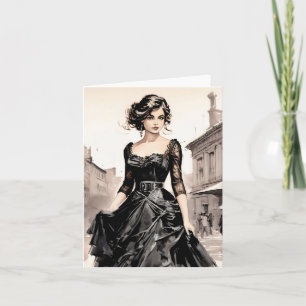Tarjeta Estilo Vintage Pequeño Vestido Negro LBD Falda en