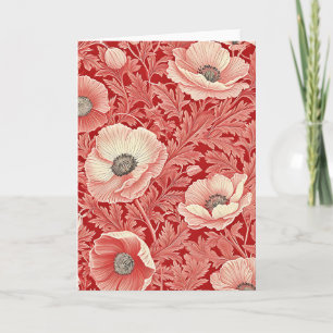 Tarjeta Estiloso Rojo Rosa Poppies Arte Floral