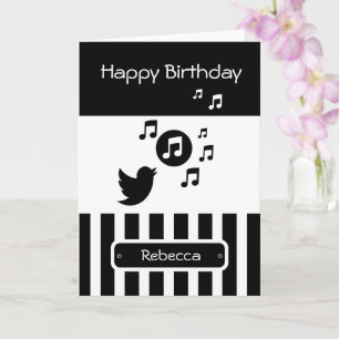 Tarjeta Estiloso Songbird Black White Personalizadas Strip