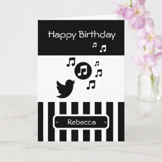 Tarjeta Estiloso Songbird Black White Personalizadas Strip