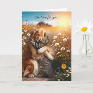 Tarjeta Estímulo Estoy Aquí Para Ti Perro y Gato Abrazándo