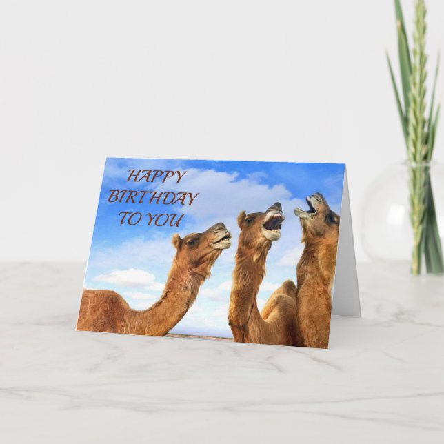 TARJETA ESTOS CAMEL CANTAN "¡FELIZ CUMPLEAÑOS! ¡CELEBRATE  (Anverso)