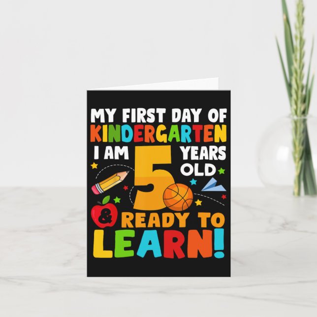 Tarjeta Estoy 5 Listo Para Aprender Mi Primer Día De Clase (Anverso)