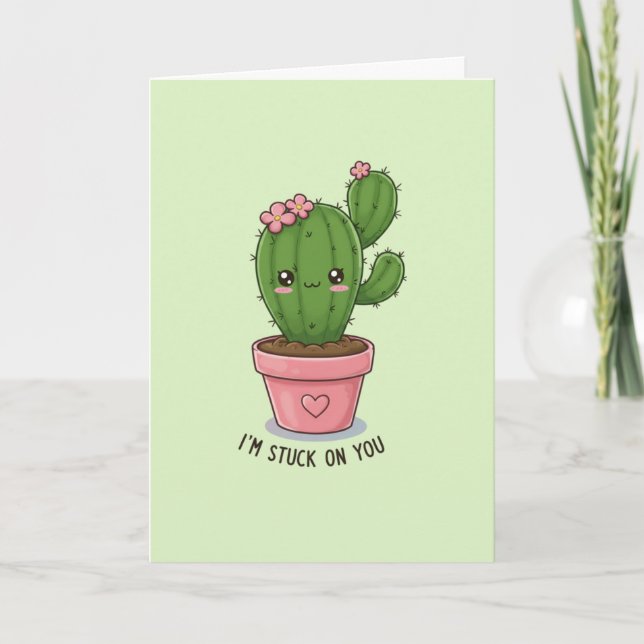 Tarjeta Estoy Pegado a Ti: Día de San Valentín del Cactus  (Anverso)