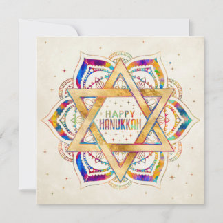 Tarjeta Estrella colorida de David Mandala Feliz Hanukkah