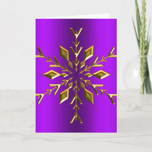 Tarjeta Estrella de copo de nieve dorado Navidad púrpura