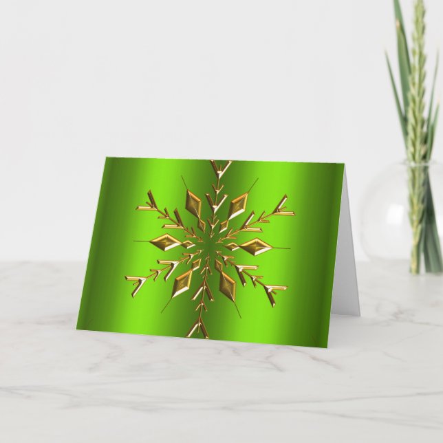 Tarjeta Estrella de copo de nieve dorado Navidad verde (Anverso)