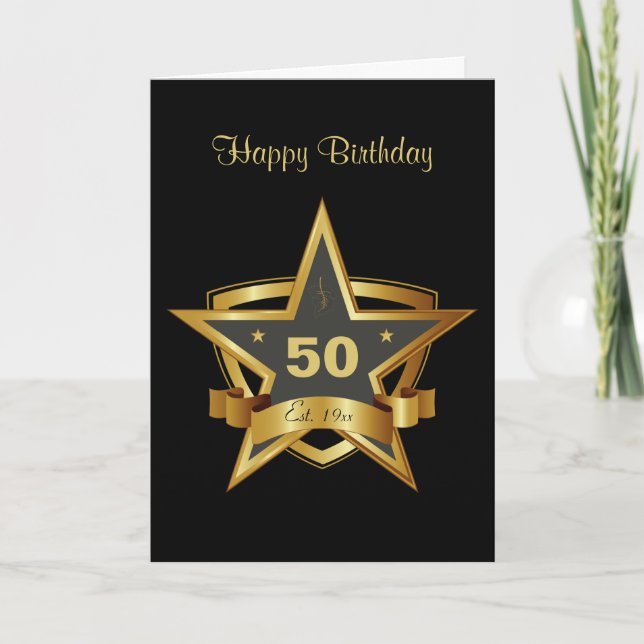Tarjeta Estrella de cumpleaños 50 Black and Gold (Anverso)