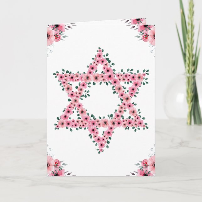 Tarjeta Estrella de David Rosa Flor Blanca Rosh Hashanah (Anverso)