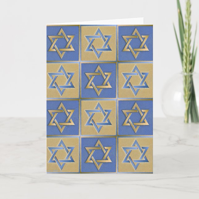 Tarjeta Estrella de Judaica del azul metalizado del oro de (Anverso)