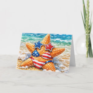 Tarjeta Estrella de mar americana de cumpleaños con bikini