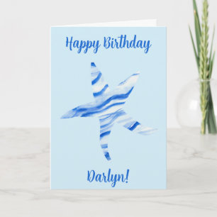 Tarjeta Estrella de mar azul silueta de ola acuarela-nombr